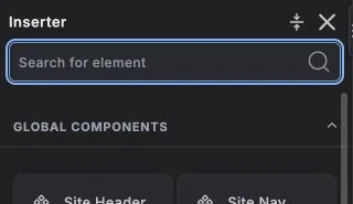 The Builderius element search field with a clear blue keyboard focus ring.