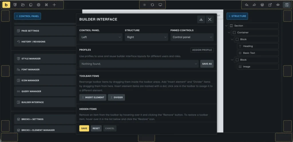 Bricks Builder Interface Customiser